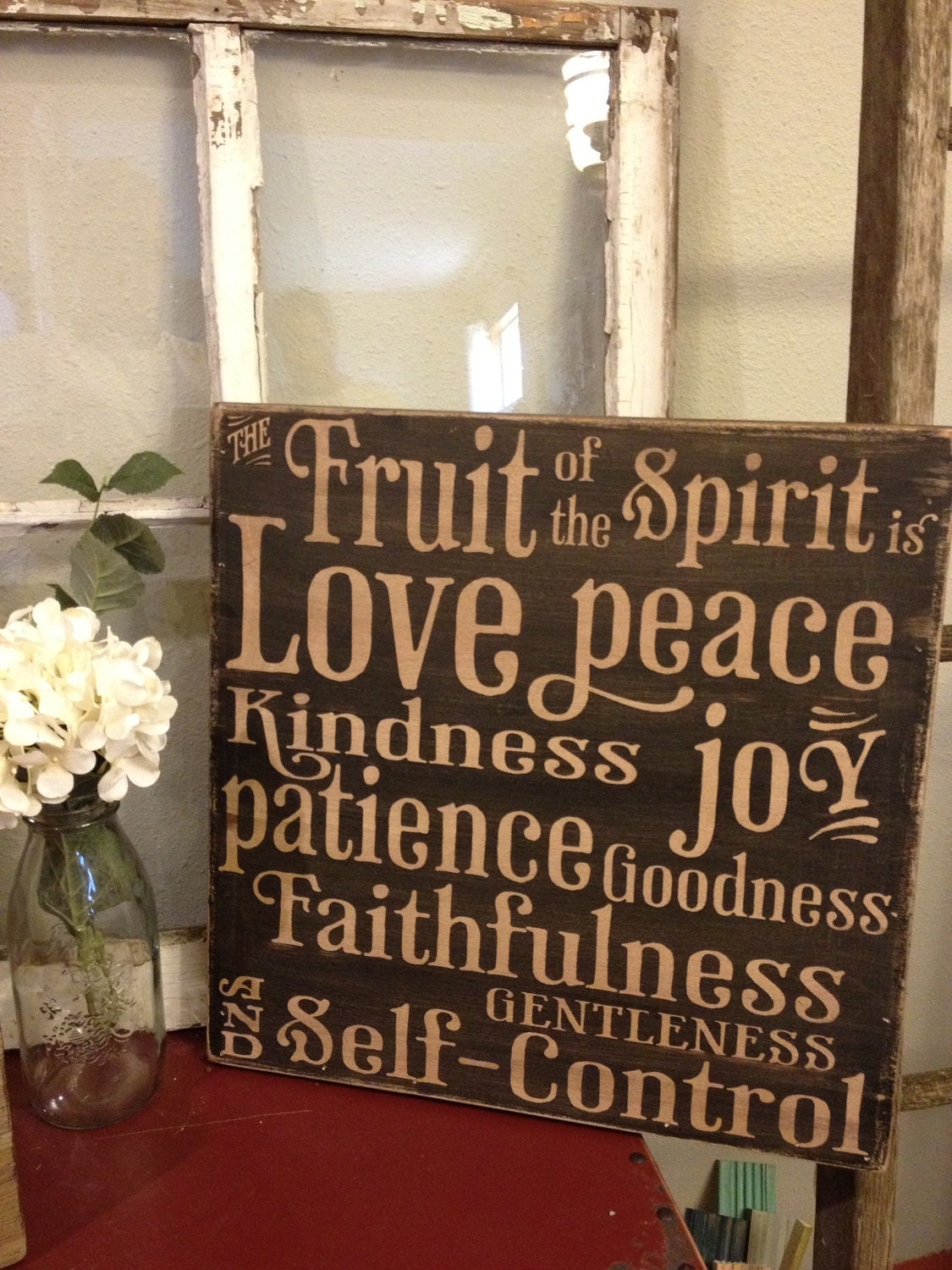 The fruit of the Spirit - 18x18 wood sign - vintage shabby chic looking