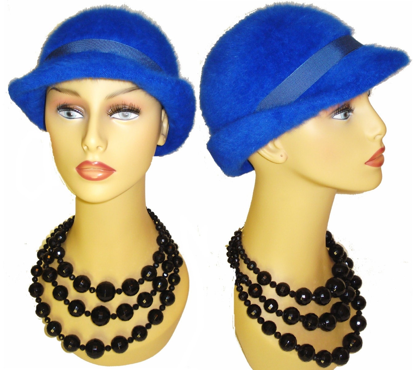 Vintage 1940s Hat Blue Angora Wool Betmar Femme Fatale Couture Mad Men Garden Party Rockabilly Designer Dress Pinup Bombshell Coat Jacket