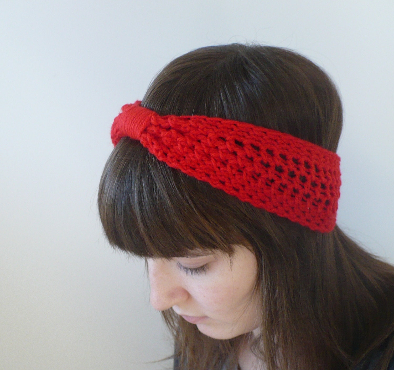 Red Little Bow Headband Crochet Earwarmer