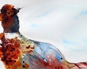Pheasant Watercolor Painting, Original Wild Bird Art Print