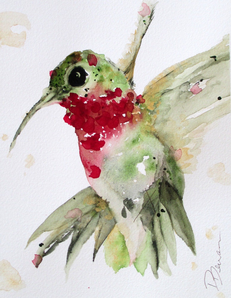 Watercolor Hummingbird, Original Art Print