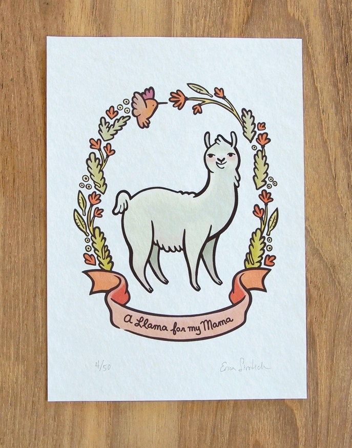 Llama for My Mama, Archival Giclee Print 8.5" by 11"