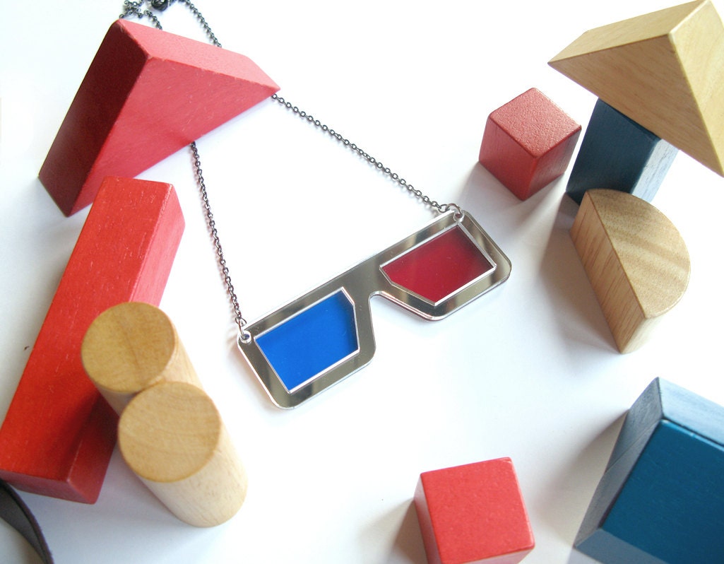 Logan 3D glasses necklace, acrylic glasses for anaglyph image