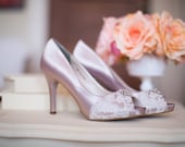 SALE Lace wedding shoes platform high heel embellished with French lace and crystal brooch