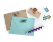 Custom return address stamp 3-TIER BANNER DESIGN with wood handle
