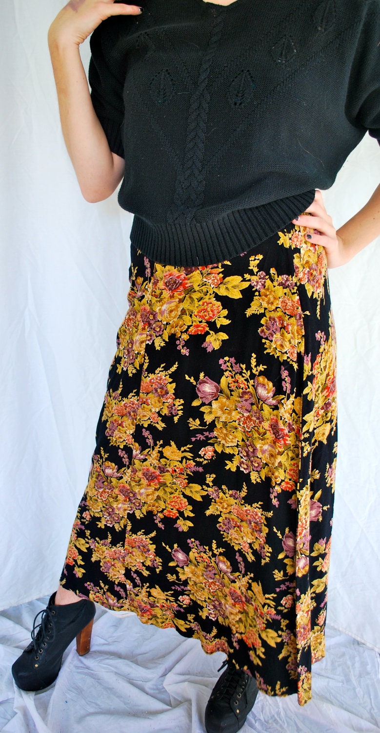 Black FLORAL Maxi Skirt