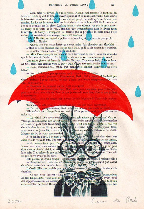 Mixed media prints posters Illustration Drawing painting acrylic digital Giclee Art Holiday Decor Gifts: Rain Rabbit