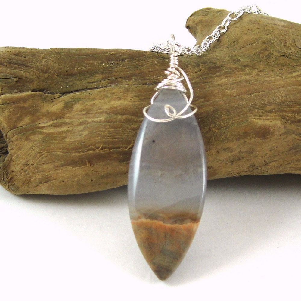 Wire Wrapped Mexican Agate Necklace Beach Scene