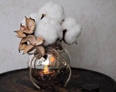 Cotton Boll Bouquet and Mercury Glass Vase - Home Decor - Christmas Decoration - Wedding Decoration - Anniversary Gift - Centerpiece