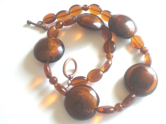 Chunky Amber Glass Beaded Necklace