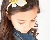 Fallen Leaves Headband in Grey, Cream and Mustard- Wool Felt Leaves, Rose and Bow Headband