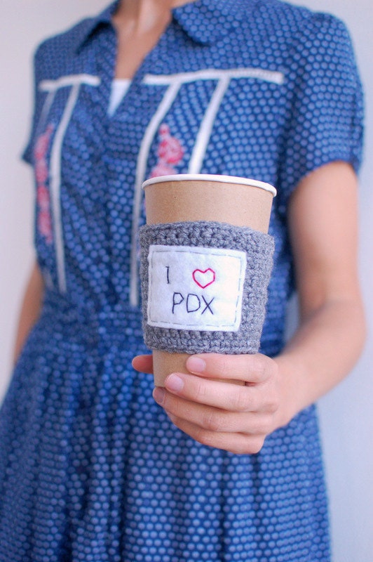 I HEART PDX coffee cup cozy by The Cozy Project
