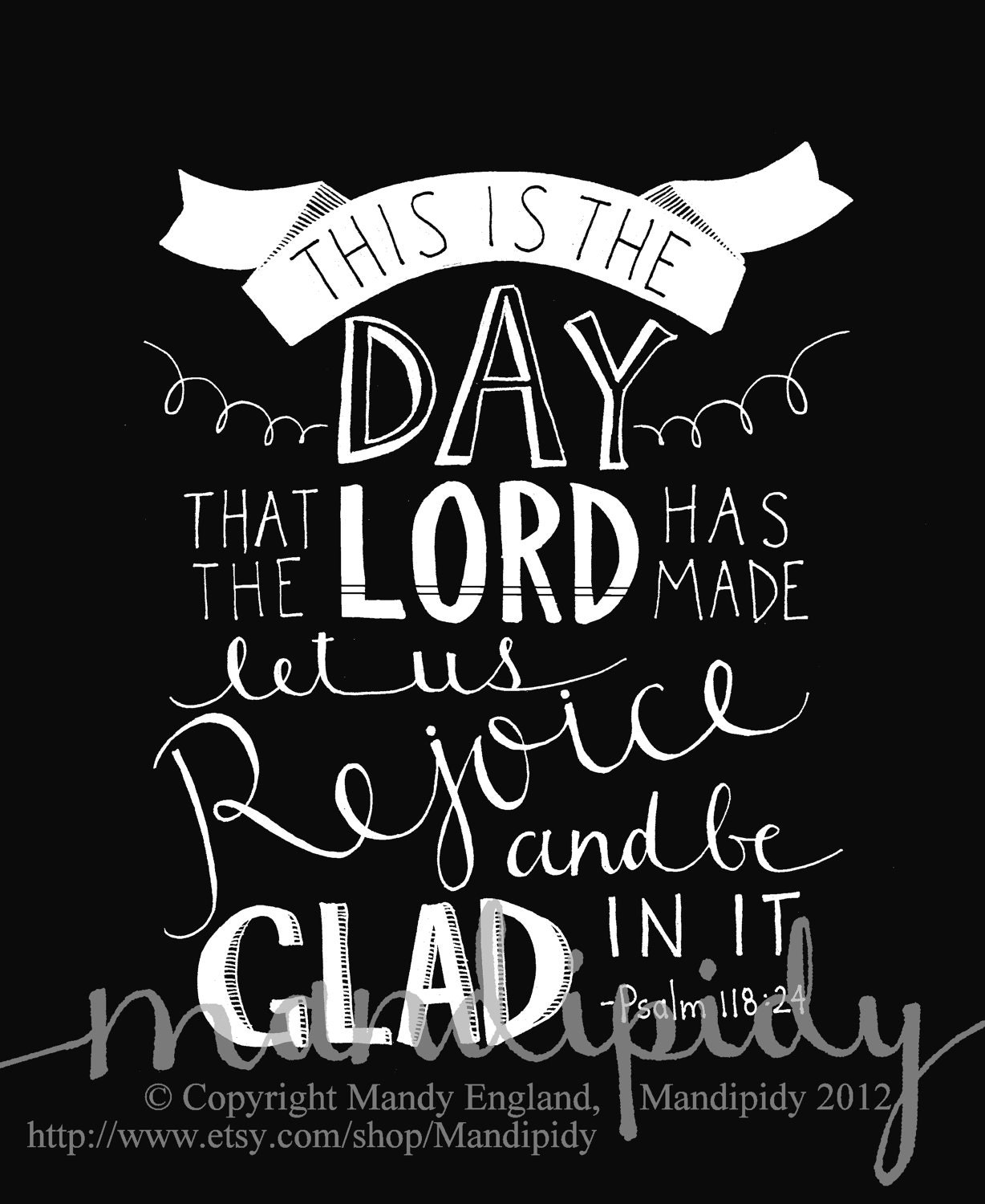 This Is The Day - Psalm 118:24 - Vintage Style Typography - 8x10 Illustrated Print by Mandipidy