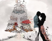 Large wall art, Love couple paintings, Christmas tree art, Kissing couple, Canvas art