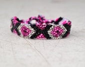 Crystal Friendship Bracelet- black, silver, hot pink