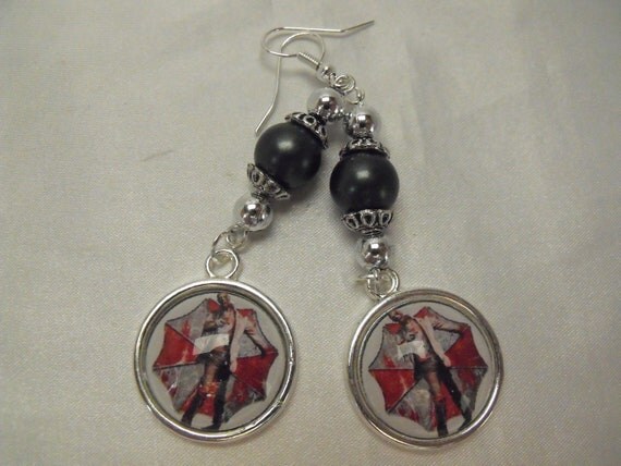 Resident Evil Zombie Image Dangle Earrings Silver