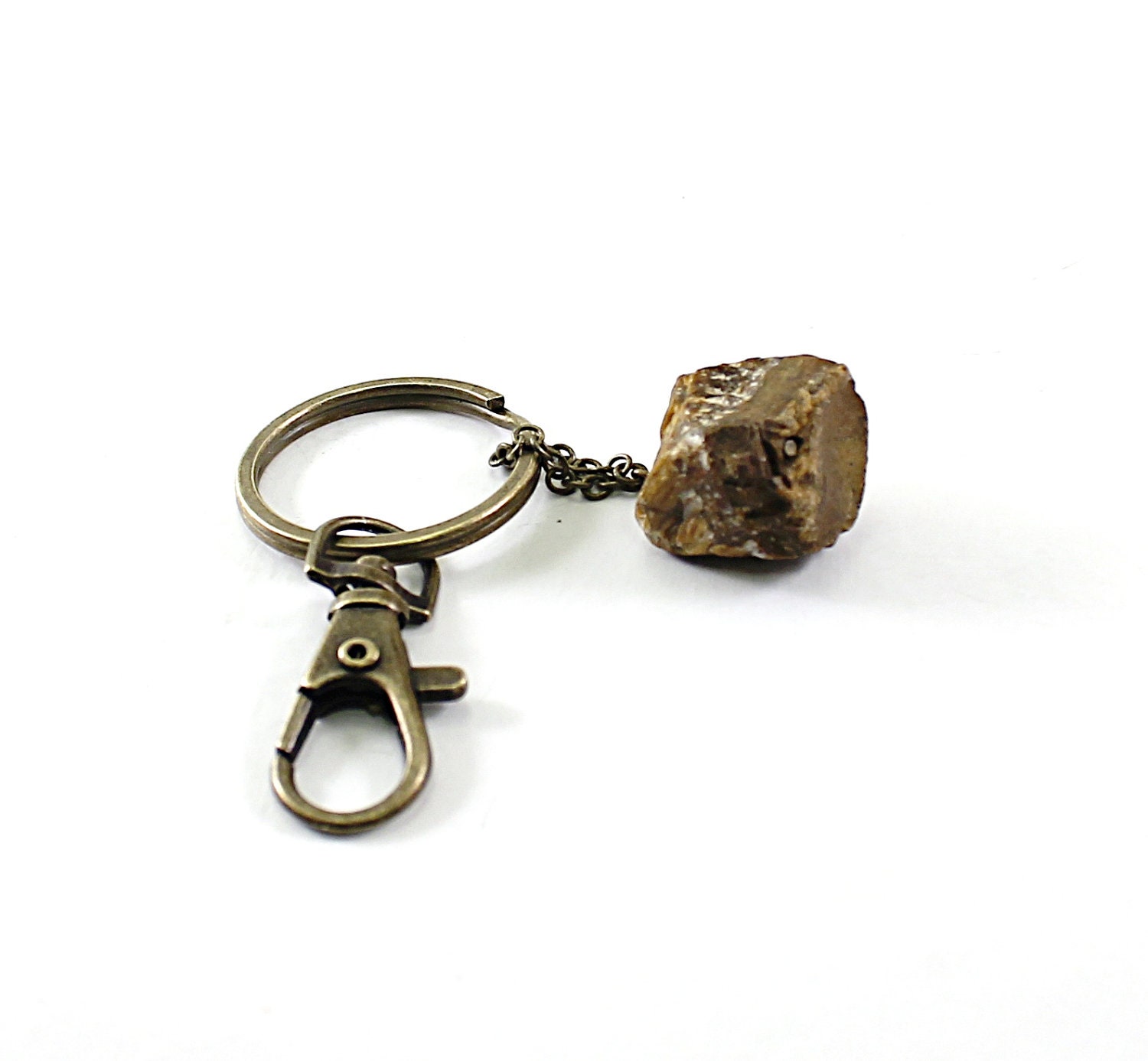 Key chain: natural stone accessory for men for women earthy metal raw rough tigers eye key chain