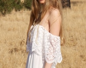 BohemianWedding Dresses Lace Ivory White Off The Shoulder 70s Hippie Wedding Gown Vintage - Hadley
