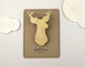 Animal Brooch Wooden Stag - Plain