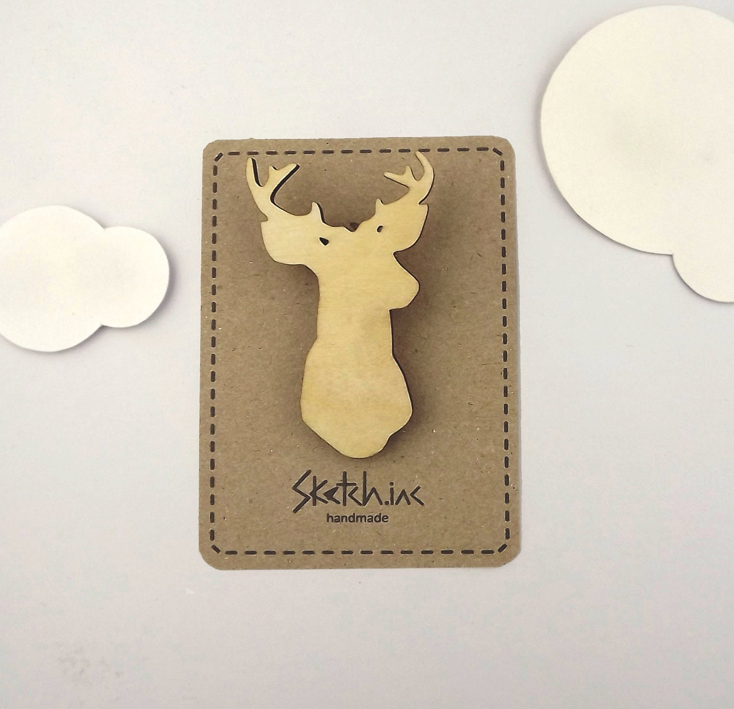 Animal Brooch Wooden Stag - Plain