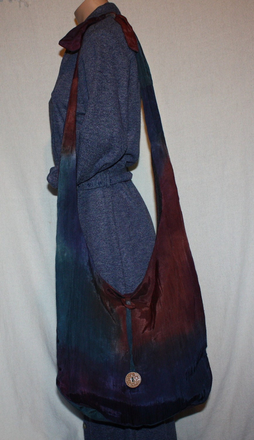 Boho Oversize Shoulder Bag Purple, Blue, Brown Dyed Handmade Repurposed Skirt