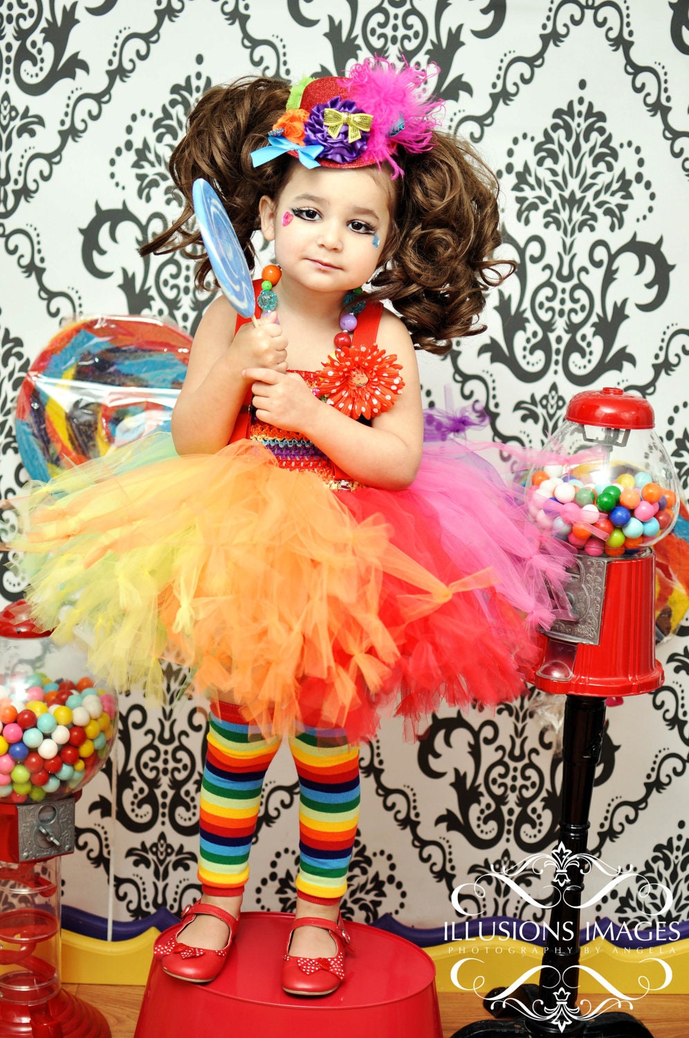 Toddler girls clown tutu costume 2T 3T 4T petti tutu top hat necklace legwarmers flower clip and more complete set