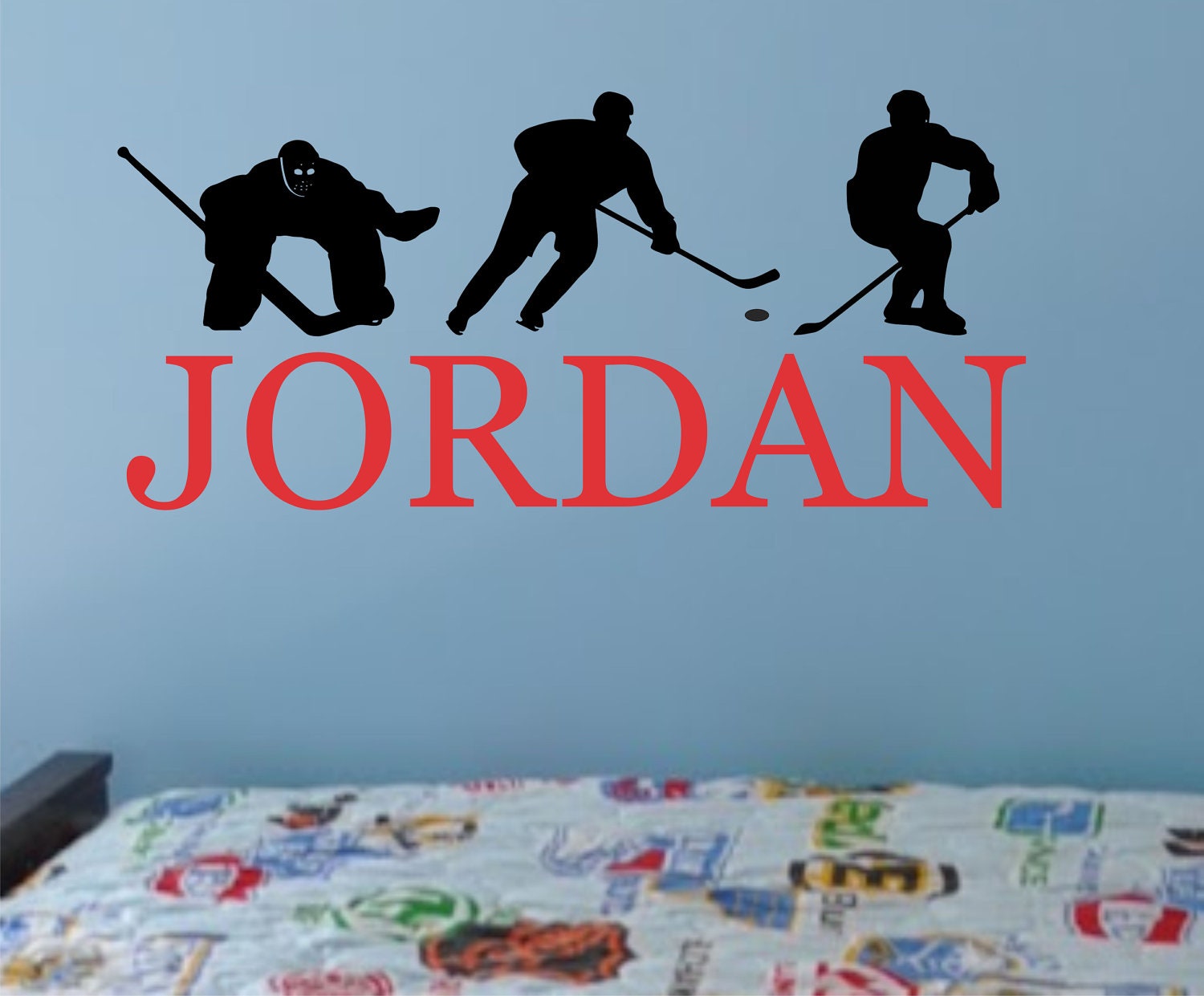 Hockey Vinyl Wall Decal Boy Name Sports Bedroom Decor