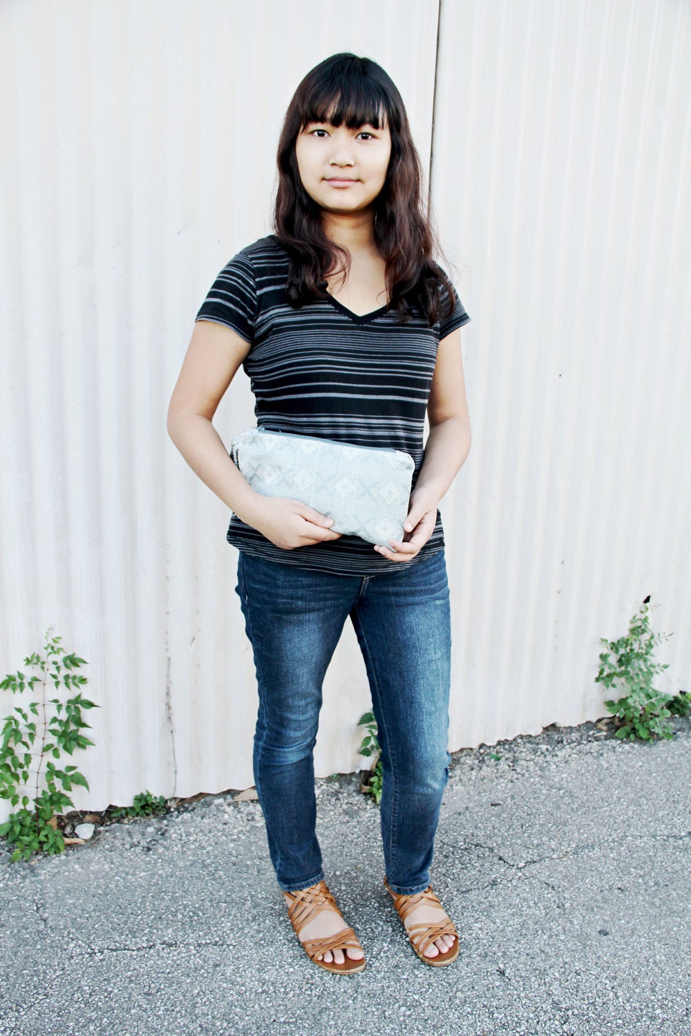 Woven Zippered Clutch with Braided Wristlet (Geometric Design, by Nang)