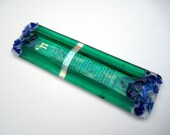 Custom Fused glass mezuzah with wedding glass shards, gold painted Shen or chai, dichroic glass