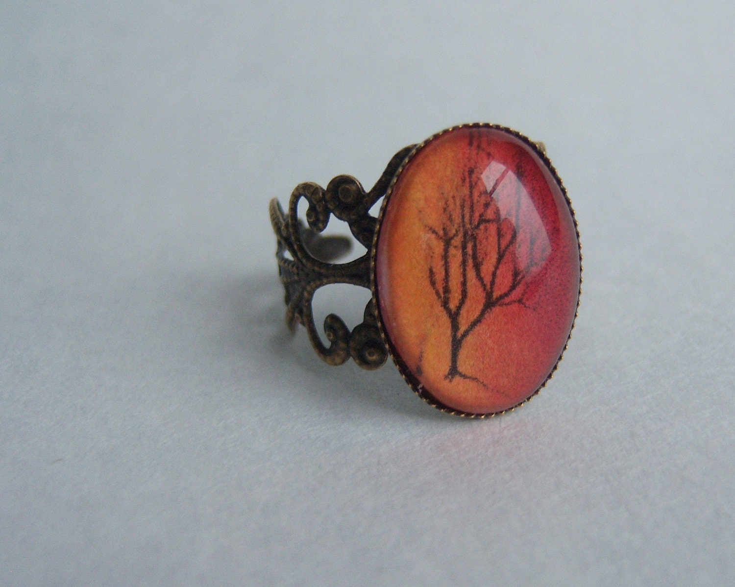 Orange Tree Adjustable Ring - Original Painting Print - Pull