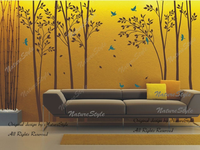 Tree wall decal nursery decal children wall sticker baby decal bedroom - Birds in the Forest
