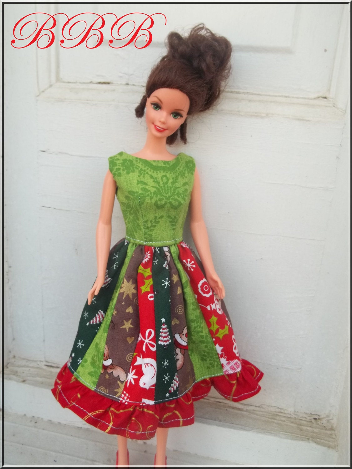 Holiday Barbie Clothes Christmas Dress with Strip Skirt
