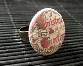 Christmas Greetings Ring. Christmas Ring. Adjustable Ring. Holiday Ring in Bronze. Christmas Jewelry. Handmade Jewelry.
