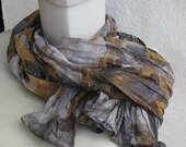 Sari Silk crinkle finish scarf,  Perfect Gift, FREE SHIPPING  Grey, gold and black