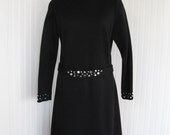 1960s Mod Black Silver Studded Dress