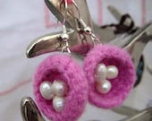Bird's Nest Earrings - Freshwater Pearls - Felted Crochet Earrings - Ready to Ship - OOAK - Bridesmaid Gift - Teacher Gift