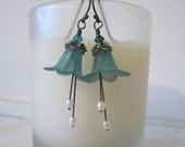 Flower Bead Earrings (Lily) - Lucite - Teal Blue