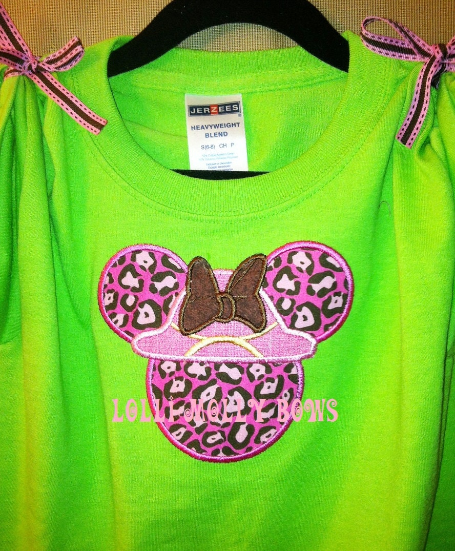 Safari Animal Print Miss Mouse Head Custom Machine Embroidery T-Shirt