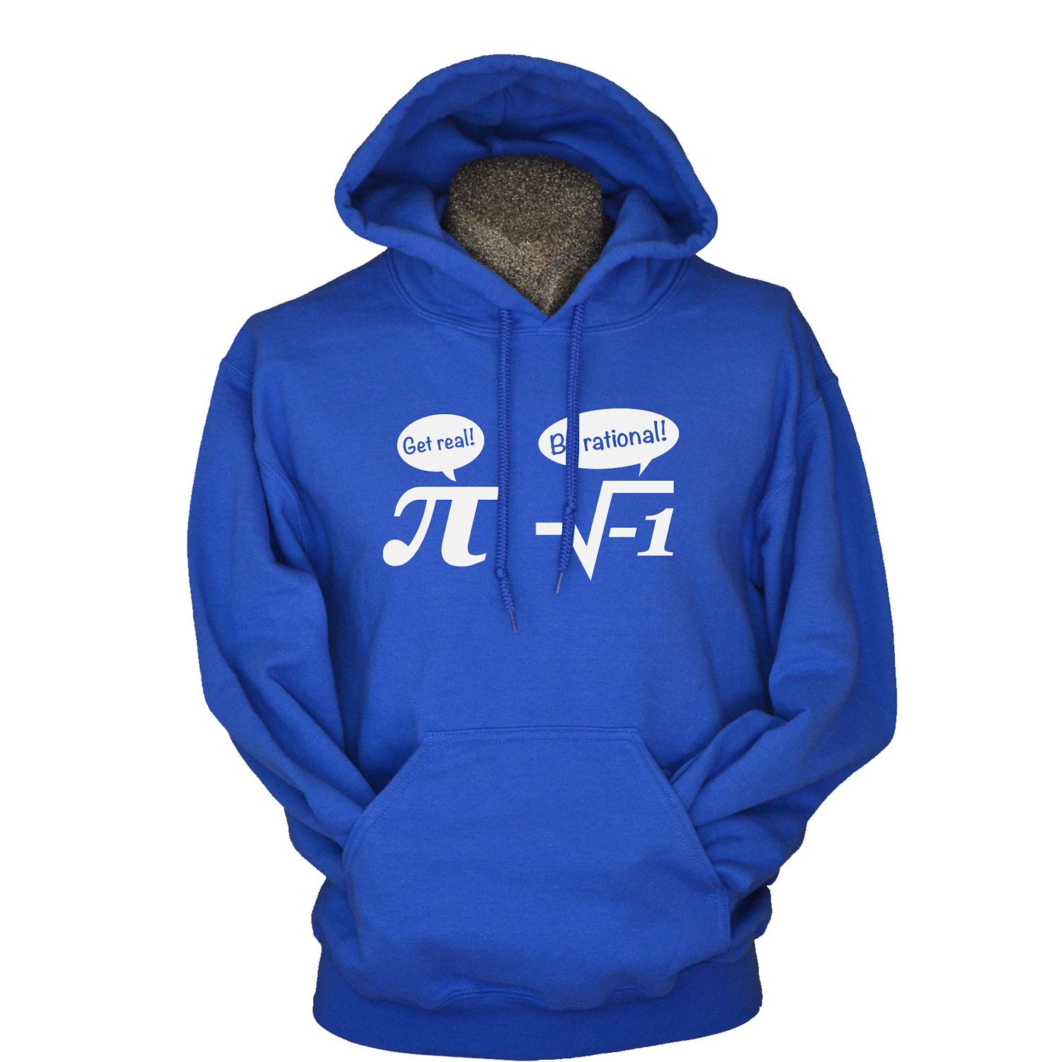 Get Real Be Rational pi root geek math hoodie hooded sweatshirt royal blue nerdy unisex fleece sweater men women gift boyfriend fiance
