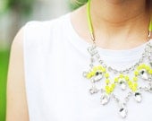 Stunning Princess Crystal Yellow Tear Drop Bib with Neon Cord Necklace