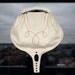 Big White Bag with Wooden Handles, Minimalist Folk Embroidery White Ribbon Front Pocket Handbag