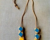 Modern Geometric  Faceted Wood Bead Necklace