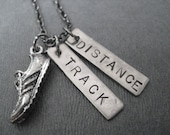 RUN TRACK DISTANCE Necklace - Running Necklace on 18 inch gunmetal chain - Track Jewelry