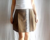 Coffee brown wrap skirt with lace - pleated skirt aline skirt mini skirt womens skirt