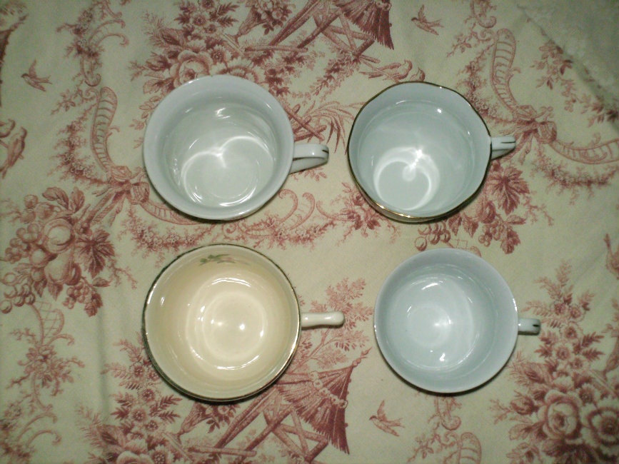 Set of Four Teacups, So Romantic, So Feminine, So Cottage, and So Shabby Chic