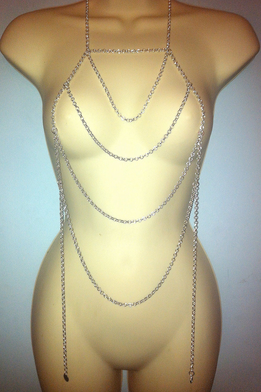 SALE Harness body chain steampunk silver draped multi layer burlesque bohemian body jewelry available in gold or bronze