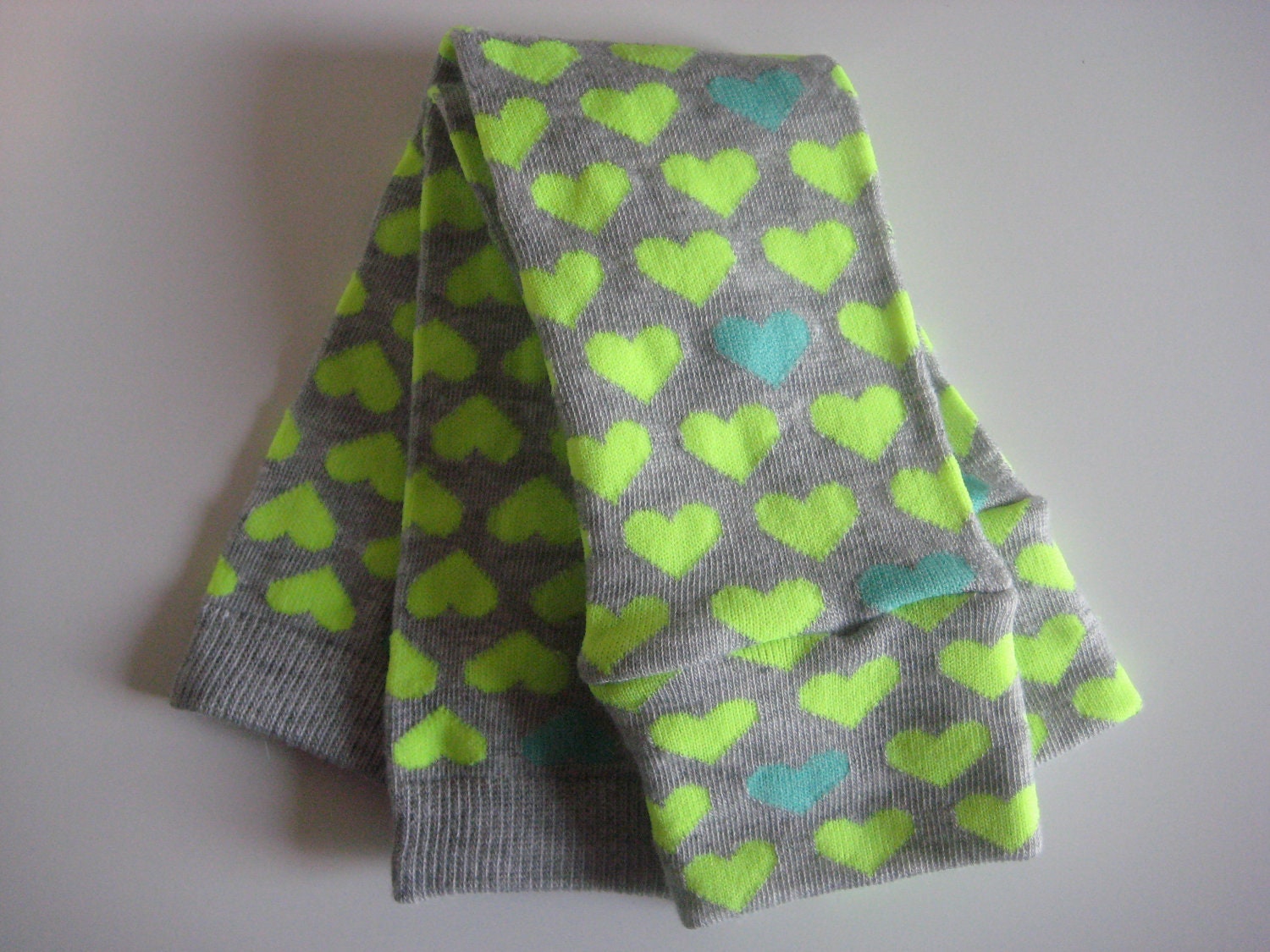Grey Baby Leggings with Yellow and Teal Hearts