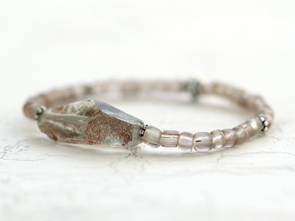 Quartz Crystal Bracelet - Organic Bracelet / Natural Jewelry / Brown Beaded Bracelet / Stretch Stacking Bracelet