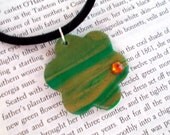 Green Literary Necklace - Polymer Clay Pendant