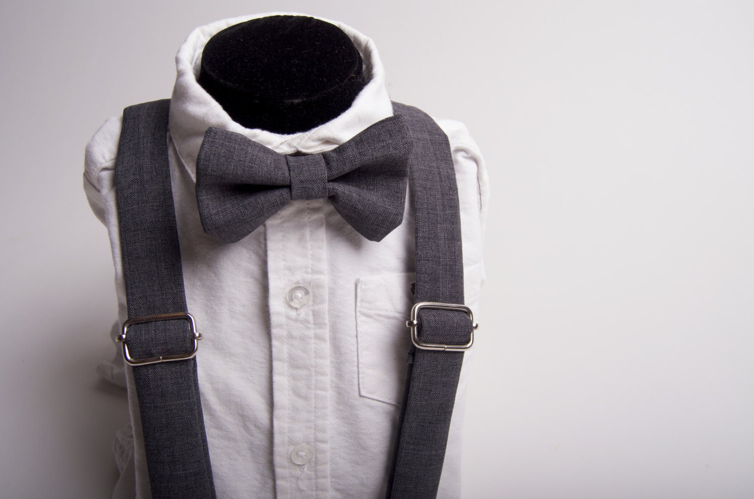 100% Wool Grey Bow Tie & Suspenders Set - Baby Toddler Child Boys